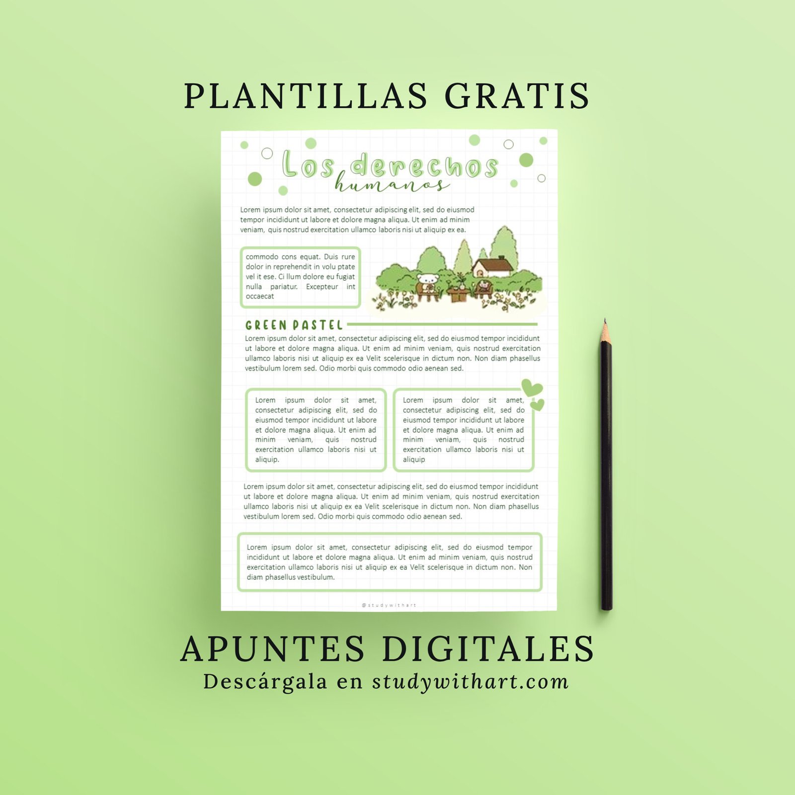 PPT: Plantilla GRATIS de apunte digital verde pastel con círculos - studywithart