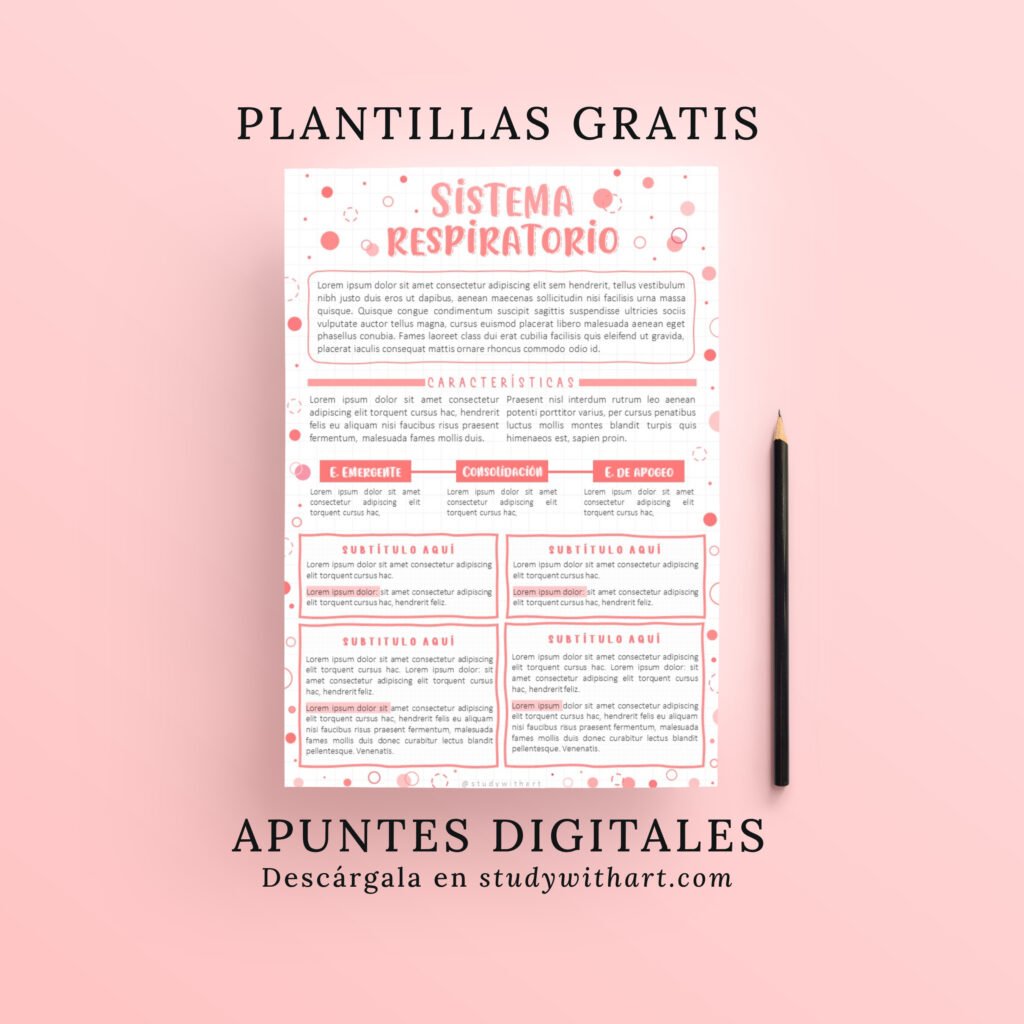 Apuntes digitales bonitos GRATIS para descargar - Plantilla de apunte rosado - studywithart