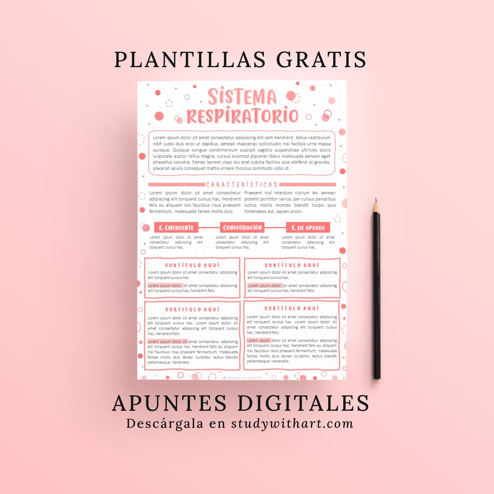 Apuntes digitales bonitos GRATIS para descargar - Plantilla de apunte rosado - studywithart