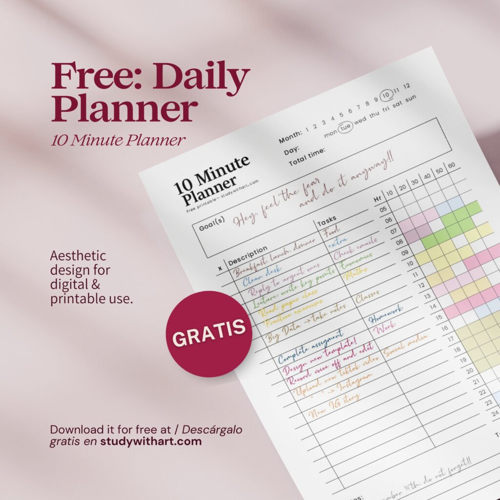 Vista previa de plantilla gratis: 10 Minute Planner