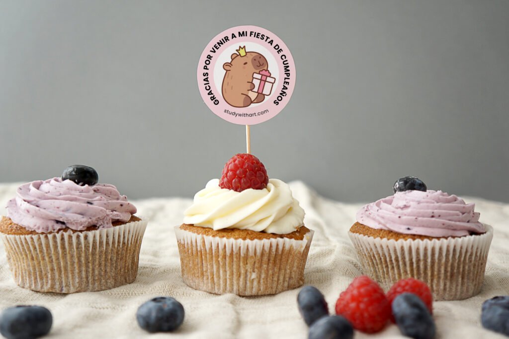 Cupcake Toppers de Capibara – Imprimible Gratis | Decoración De Cumpleaños De Capibara Para Niñas