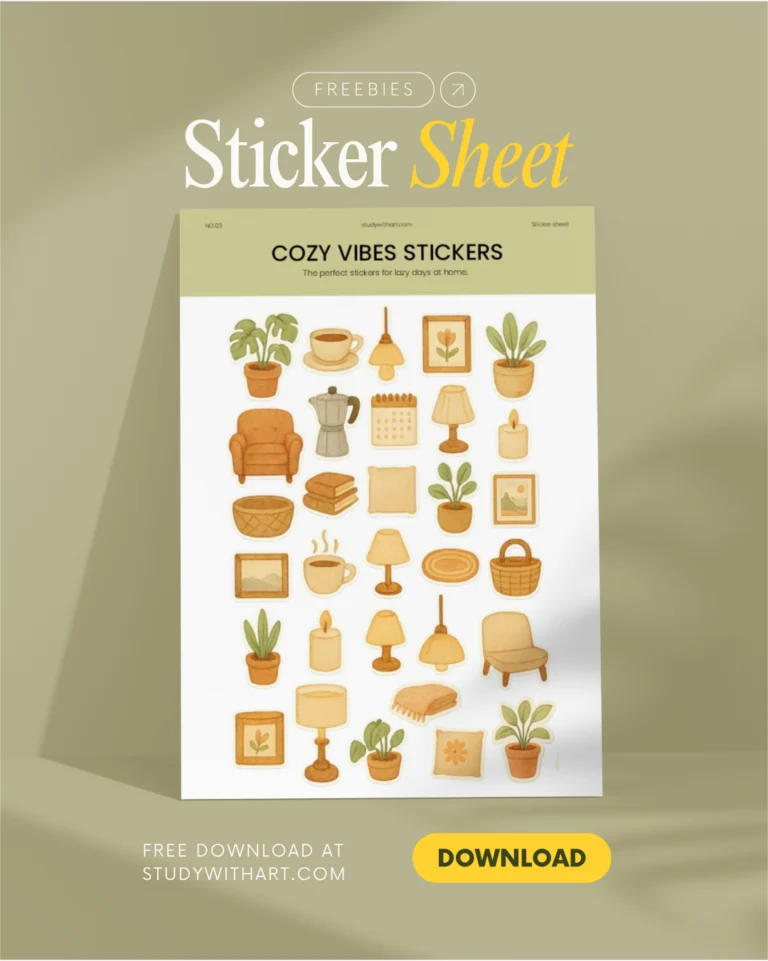 Portada de blog: Cozy Vibes Stickers: Plancha de stickers para imprimir gratis, perfecta para journaling | Descarga gratis en PDF