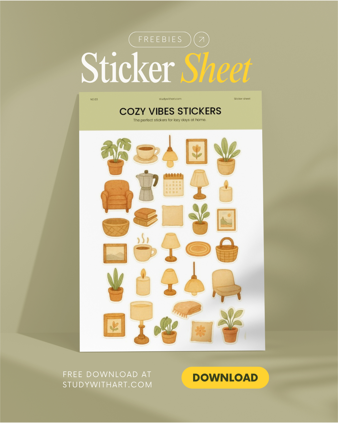 Cozy Vibes Stickers: Plancha de stickers para imprimir gratis, perfecta para journaling | Descarga gratuita en PDF 2025
