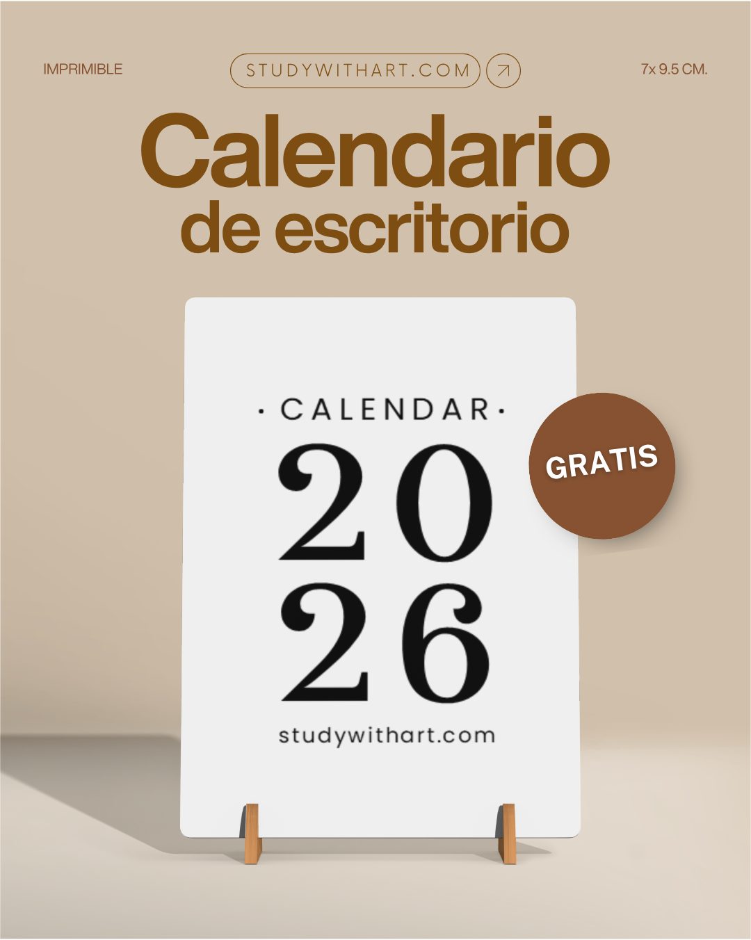 Calendario 2026 para imprimir PDF gratis | Mini calendario de escritorio minimalista
